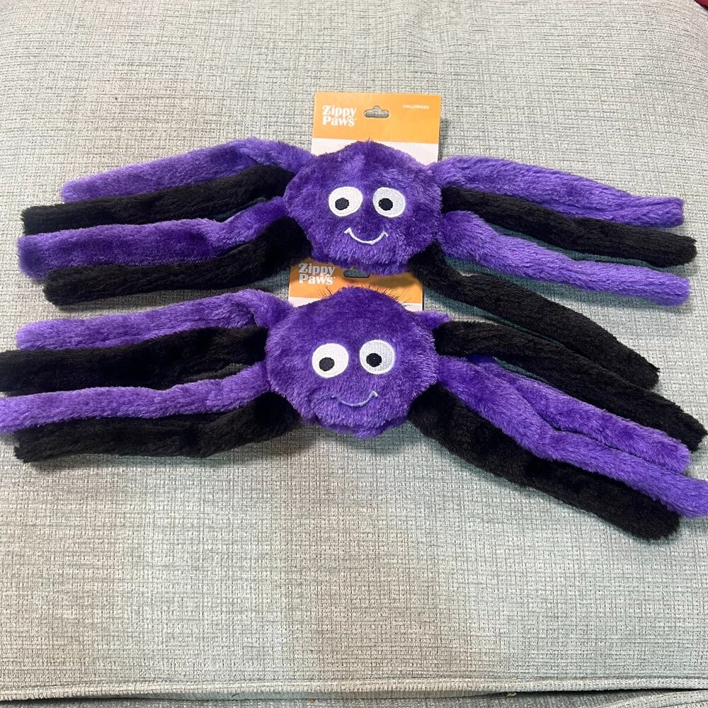 ZippyPaws 2-Pack HALLOWEEN SMALL SPIDERZ Purple Black Dog Toy New